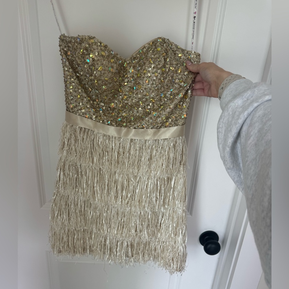 Champagne fringe mini dress